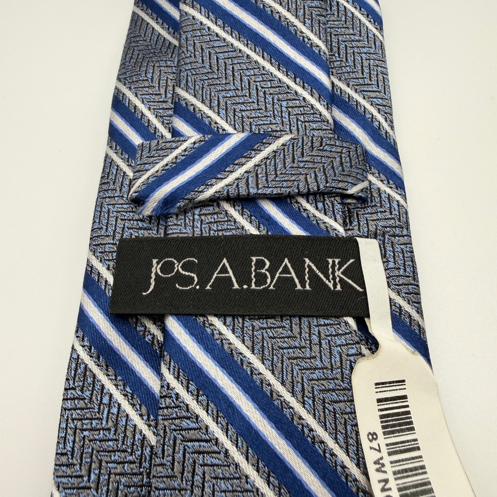 Jos. A. Bank Tie Mens One Size Blue Grey Striped‎ Herringbone Silk Necktie